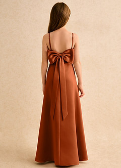 Azazie Joella Junior Formal Flower Girl Dresses Burnt Orange A-Line Pleated Matte Satin Dress image4