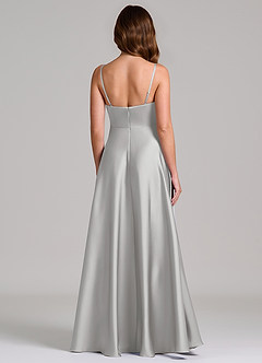 Azazie Amani Abiti da Damigella Abito A-Line in Raso Elasticizzato Plissettato Argento image5