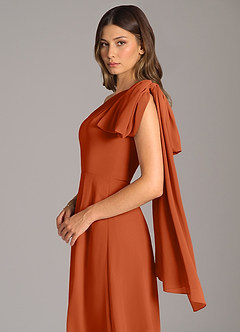 Azazie Tella Abiti da Damigella Abito A-Line in Chiffon Monospalla Arancia Bruciata image8