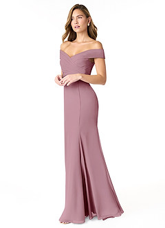 Azazie Lecia Bridesmaid Dresses Vintage Mauve Empire Off-The-Shoulder Pleated Chiffon Convertible Dress image3