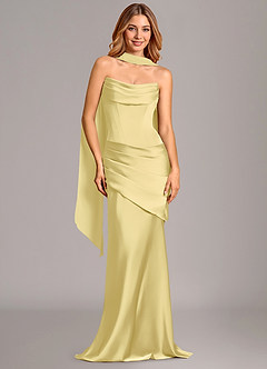 Azazie Pelagia Vestidos de madrinha de casamento Vestido Sorvete De Limão de Cetim elástico de sereia com Espartilho image1