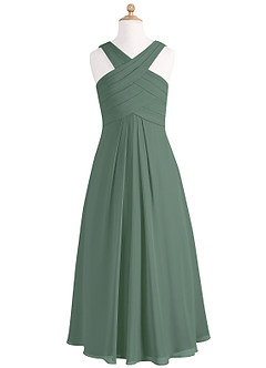 Azazie Kaleigh Junior Eucalyptus A-Line Pleated Chiffon Dress image6
