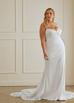 Christian Siriano Bridal for Azazie 2004 Wedding Dresses Diamond White Sand Sheath Lace Crepe Back Satin Dress image13