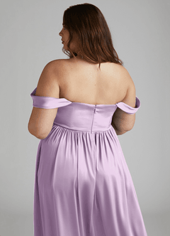 Azazie Morana Brautjungfernkleider Wandelbar A-Linie Schulterfrei Stretch-Satin Kleid Frostiges Flieder image18