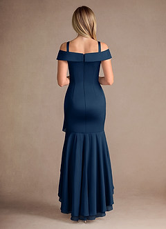 Azazie Billings Mother of the Bride Dresses Dark Navy Mermaid Off the Shoulder Stretch Satin Dress image8