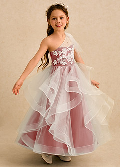 Azazie Zoey Flower Girl Dresses Antique Rose Ball-Gown Lace Tulle Dress image1