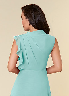 Azazie Narine Mother of the Bride Dresses Aqua A-Line High Neckline Pleated Chiffon Dress image7