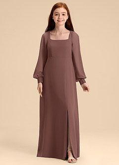 Azazie Bondi Junior Abito A-Line in Chiffon Blusa Espresso image5