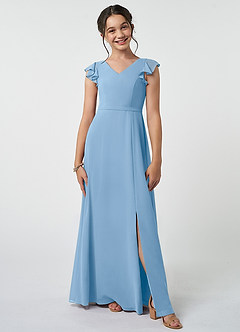 Azazie Claudine Junior Robe Trapèze en Mousseline de soie Plissée Poudre Bleue image1