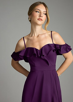 Azazie Lyra Bridesmaid Dresses Grape A-Line Off the Shoulder Stretch Satin Convertible Dress image11
