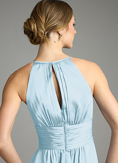 Azazie Bonnie Bridesmaid Dresses Sky Blue A-Line Pleated Stretch Satin Dress image6