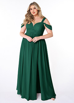 Azazie Lianne Bridesmaid Dresses Emerald A-Line Off the Shoulder Chiffon Dress image7