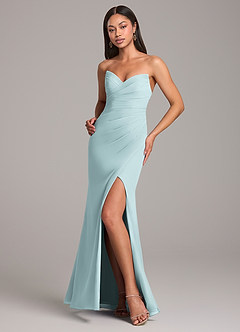 Azazie Yola Bridesmaid Dresses Mist Sheath Pleated Chiffon Convertible Dress image4