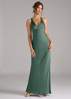 Azazie Tianna Bridesmaid Dresses Eucalyptus A-Line Stretch Satin Dress image4