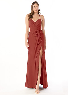Azazie Aribella Final Sale Terracotta Sheath Ruched Chiffon Dress image1