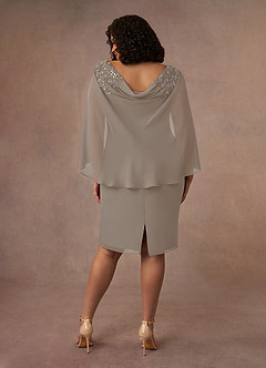 Azazie Carmela Mère de la mariée Robes Robe Fourreau en Mousseline de soie Dentelle Taupe image11