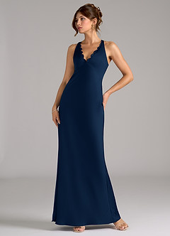 Azazie Tianna Bridesmaid Dresses Dark Navy A-Line Stretch Satin Dress image1
