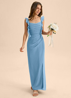 Azazie Jessamine Junior Vestido de Azul Acero de Gasa de Corte Sirena con Escote de Corazón image3