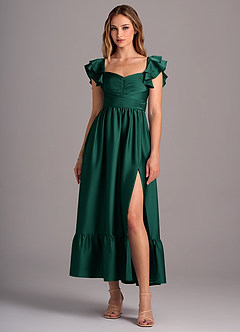 Azazie Anaya Bridesmaid Dresses Emerald A-Line Sweetheart Neckline Stretch Satin Convertible Dress image1