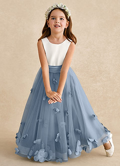 Azazie Vi Blumenmädchenkleider A-Linie ärmellos Tüll Kleid Staubblau image6