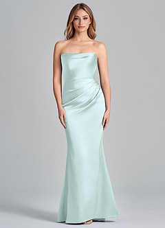 Azazie Olea Jurken voor bruidsmeisjes Converteerbaar Jurk van Stretch Satijn met Zeemeermin Strapless Zeeglas image3