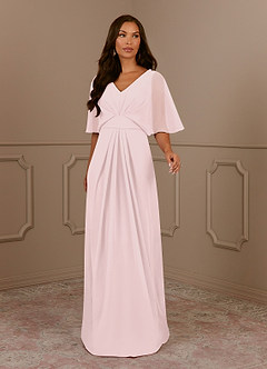 Azazie Oksana Mother of the Bride Dresses Blushing Pink A-Line V-Neck Pleated Chiffon Dress image2