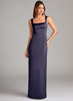 Azazie Flori Bridesmaid Dresses Stormy Sheath Side Slit Stretch Satin Dress image1