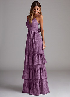 Azazie Nathalia Bridesmaid Dresses Wisteria A-Line Bow Floral Burnout Dress image3