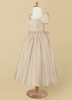 Azazie Anirra Flower Girl Dresses Champagne Ball-Gown Pleated Matte Satin Dress image9