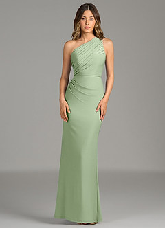 Azazie Akilah Vestidos de damas de honor Vestido de Salvia Polvorienta de Jersey elástico de primera calidad de Corte Sirena con Hombro unilateral image6