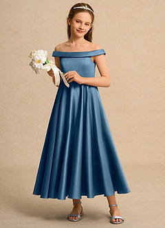 Azazie Teeny Girls Formal Sukienki dla dziewczynek sypiących kwiaty Linia A Pofałdowany Matowy satynowy Długość kostki Sukienka image4