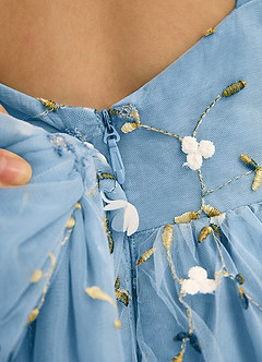 Azazie Bean 플라워 걸 드레스 볼가운 소매 없는 얇실버 명주 그물 무릎 길이 드레스 image6