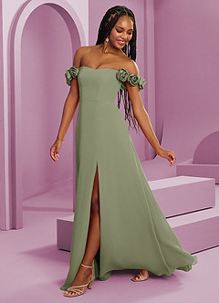 Barbie ♥ Azazie Robes de demoiselle d'honneur Robe Trapèze Convertible en Mousseline de soie Épaule décolletée Pistache image7