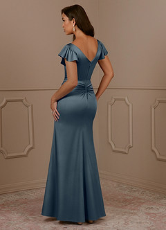 Azazie Roya Mère de la mariée Robes Robe Sirène en Satin extensible Col en V Plissé Violet Crépusculaire image3