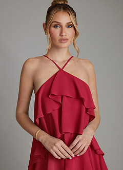 Azazie Deena Bridesmaid Dresses Scarlet A-Line Ruched Chiffon Dress image3