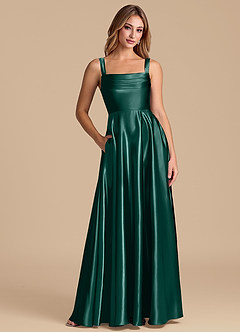 Azazie Shaude Bridesmaid Dresses Pine A-Line Pleated Metallic Satin Dress image1