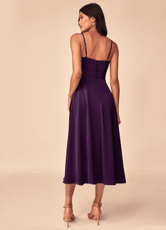Azazie Dottie Bridesmaid Dresses Grape A-Line Stretch Satin Dress image2