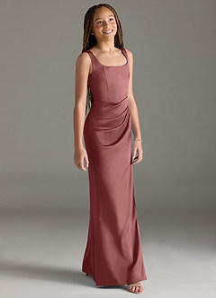 Azazie Mero Junior Amethyst Mermaid Pleated Stretch Satin Dress image3