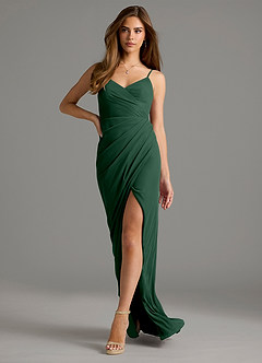Azazie Maci Robes de demoiselle d'honneur Robe Fourreau en Maille Plissée Vert Foncé image6