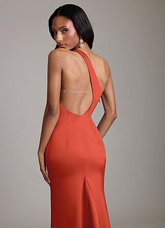 Azazie Voni Robes de demoiselle d'honneur Robe Sirène en Satin extensible Asymétrique Rouille image4