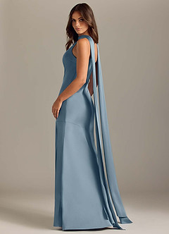 Azazie Kinsley Bridesmaid Dresses Dusty Blue Mermaid Side Slit Stretch Satin Dress image6