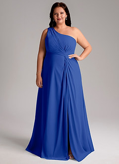 Azazie Brooke Robes de demoiselle d'honneur Robe Trapèze en Mousseline de soie Ue épaule Bleu Roi image8