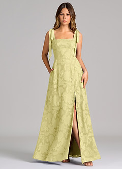 Azazie Debra Bridesmaid Dresses Lemon Sorbet A-Line with Pockets Floral Burnout Dress image1