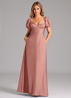 Azazie Fatima Bridesmaid Dresses Rosette A-Line Pleated Stretch Satin Dress image3