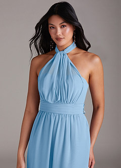 Azazie Lamara Robes à essayer chez vous Combinaison Convertible en Mousseline de soie Épaule décolletée Bleu Poussiéreux image2