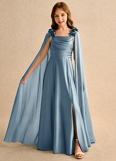 Azazie Rosita vestidos de niña de las flores Vestido de Azul Polvoriento de Satén Elástico de Corte en A con Plisado image3