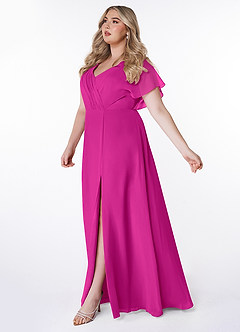 Azazie Rylee Jurken voor bruidsmeisjes Jurk van Chiffon met A-Lijn Geplooid Fuchsia image8