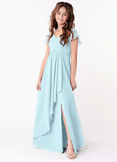Azazie Omari Junior Cloud Blue A-Line Ruched Chiffon Dress image1