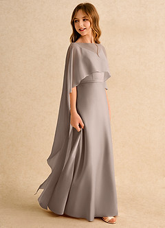 Azazie Fishie Girls Formal Flower Girl Dresses Taupe A-Line Matte Satin Dress image6