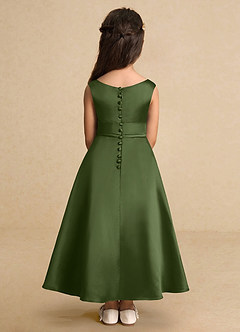 Azazie Lindy Flower Girl Dresses Olive A-Line Pleated Matte Satin Dress image7